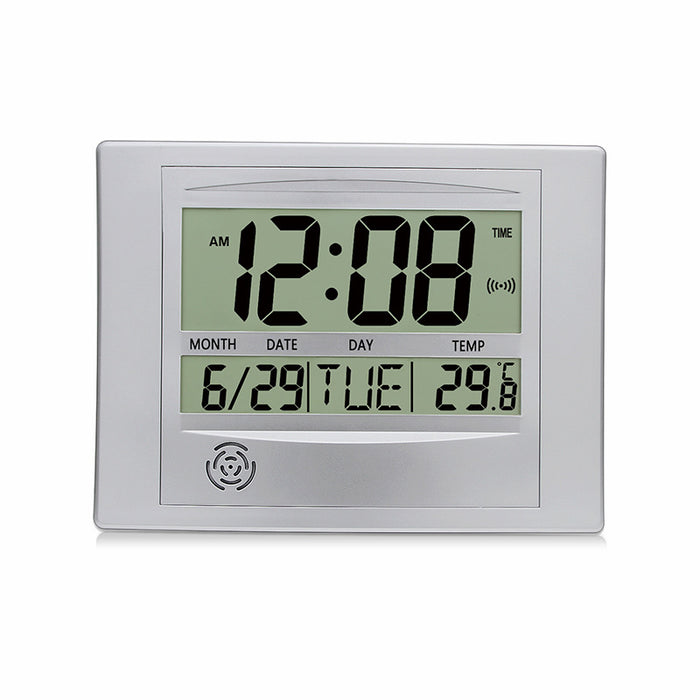 Atomic Digital Wall Clock with Calendar, Temperature Display, and Alarm Function