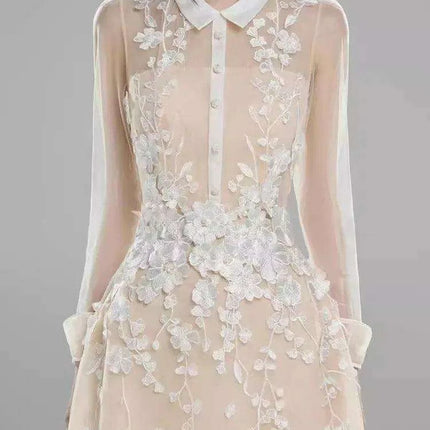 3D Floral Sheer Zipper Front Women's Evening Dress - Très Elite