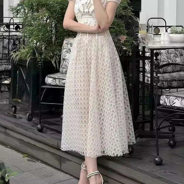 3D Jacquard High Waist A-line Pleated Dress for Women