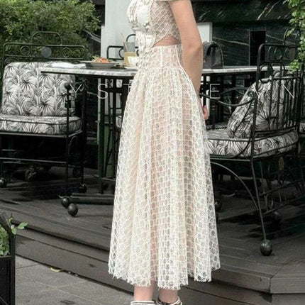 3D Jacquard High Waist A-line Pleated Dress for Women