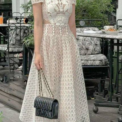 3D Jacquard High Waist A-line Pleated Dress for Women