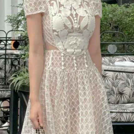 3D Jacquard High Waist A-line Pleated Dress for Women