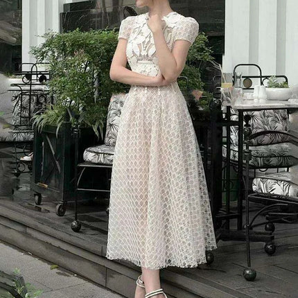 3D Jacquard High Waist A-line Pleated Dress for Women