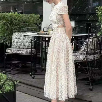 3D Jacquard High Waist A-line Pleated Dress for Women