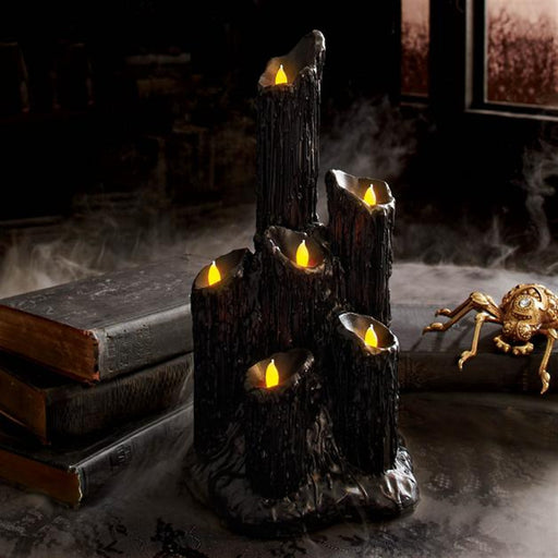 Halloween Candlestick Melting Candle Cluster Melting Black Lava Candle Holder with 3 Candle Light Resin Halloween Party Decor eprolo