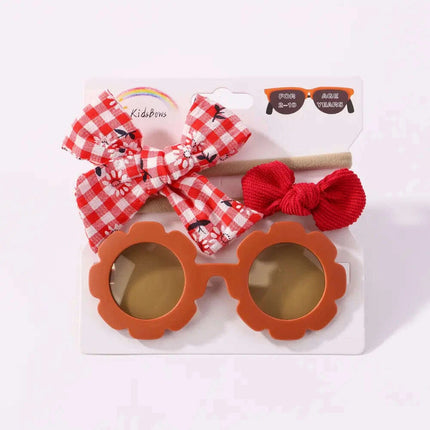 3Pcs/Set Newborn Print Bowknot Headbands and Cute Round Sunglasses - Très Elite