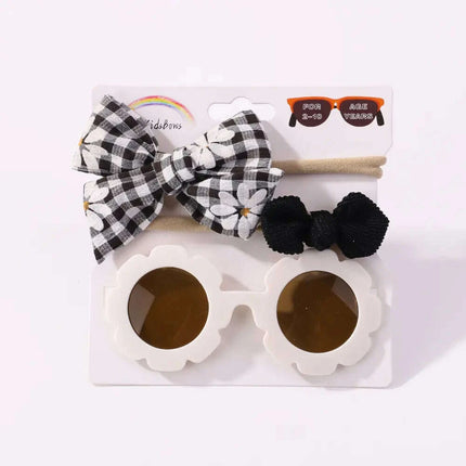 3Pcs/Set Newborn Print Bowknot Headbands and Cute Round Sunglasses - Très Elite