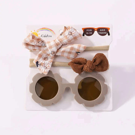 3Pcs/Set Newborn Print Bowknot Headbands and Cute Round Sunglasses - Très Elite