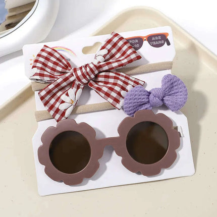3Pcs/Set Newborn Print Bowknot Headbands and Cute Round Sunglasses..