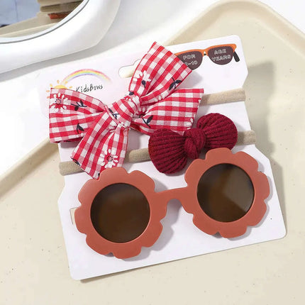 3Pcs/Set Newborn Print Bowknot Headbands and Cute Round Sunglasses - Très Elite