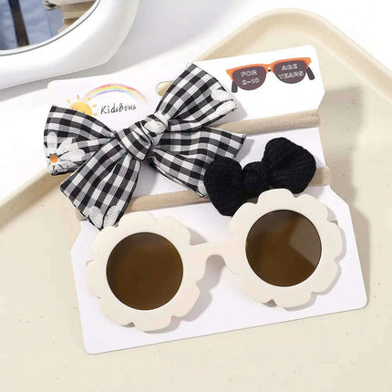 3Pcs/Set Newborn Print Bowknot Headbands and Cute Round Sunglasses - Très Elite