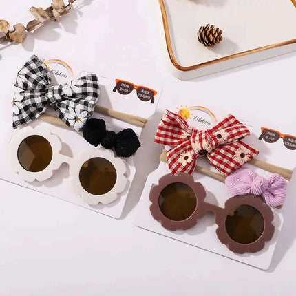 3Pcs/Set Newborn Print Bowknot Headbands and Cute Round Sunglasses - Très Elite