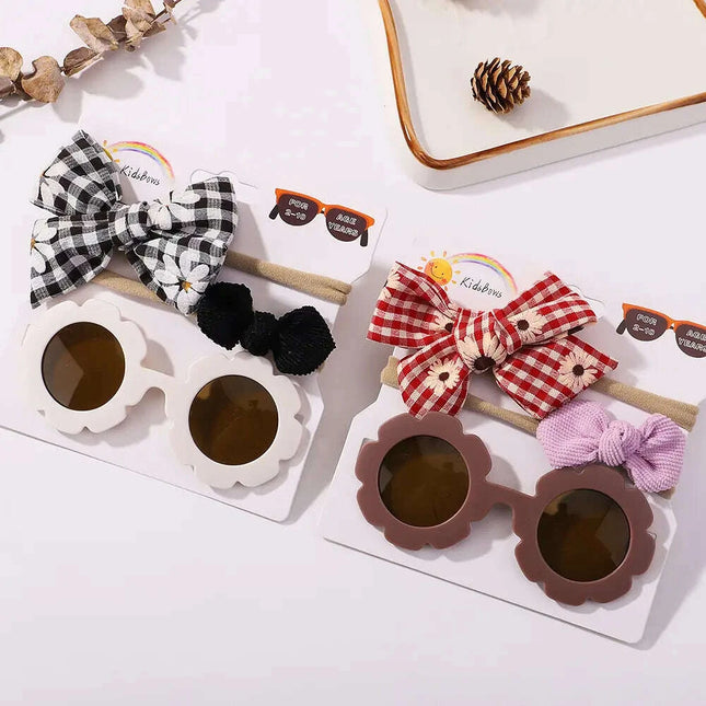 3Pcs/Set Newborn Print Bowknot Headbands and Cute Round Sunglasses