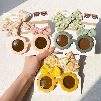 3Pcs/Set Newborn Print Bowknot Headbands and Cute Round Sunglasses - Très Elite