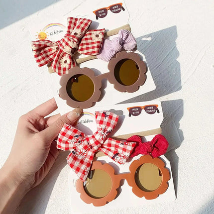 3Pcs/Set Newborn Print Bowknot Headbands and Cute Round Sunglasses - Très Elite