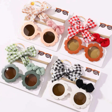 3Pcs/Set Newborn Print Bowknot Headbands and Cute Round Sunglasses - Très Elite