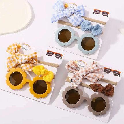 3Pcs/Set Newborn Print Bowknot Headbands and Cute Round Sunglasses - Très Elite