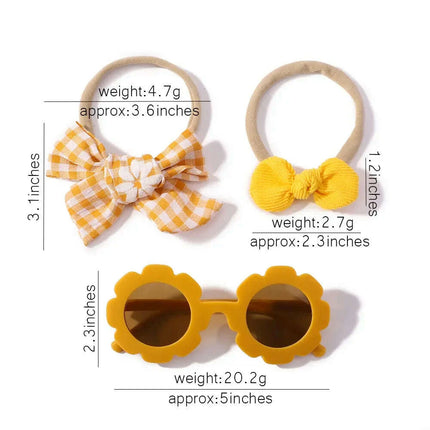 3Pcs/Set Newborn Print Bowknot Headbands and Cute Round Sunglasses - Très Elite