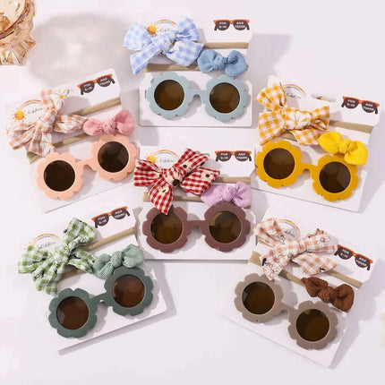3Pcs/Set Newborn Print Bowknot Headbands and Cute Round Sunglasses - Très Elite