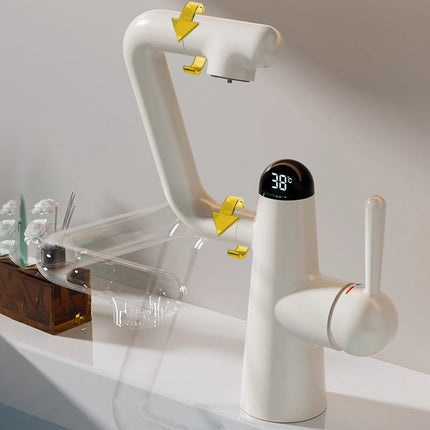 Anti Splash Brass Faucet Rotating Design and Digital Display in White Gunmetal