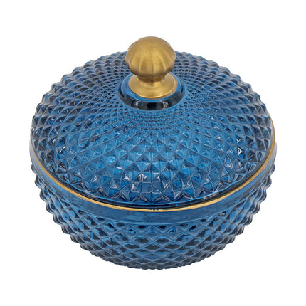 Room & Decor S2 Blue Gold Glass Candy Jar with Lid - Christmas Decor