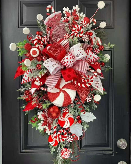 Christmas Wreath Candy Upside Down Tree Garland Artificial Xmas Ornament Hpme Porch Window Door Wall Hanging Decoration