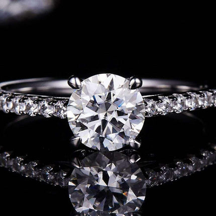Elegant 1 Carat Lab-Created Diamond Sterling Silver Ring with Dazzling Zircon Accents - Timeless Sophistication