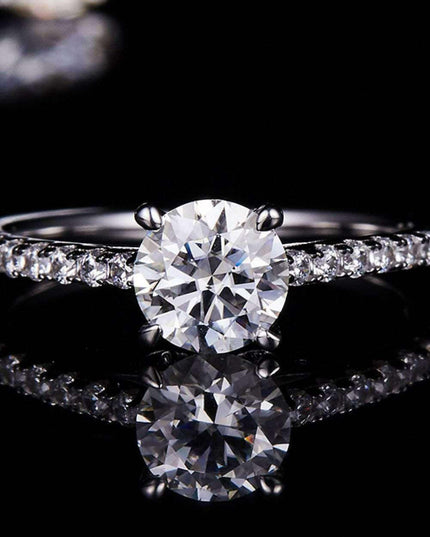 Elegant 1 Carat Lab-Created Diamond Sterling Silver Ring with Dazzling Zircon Accents - Timeless Sophistication