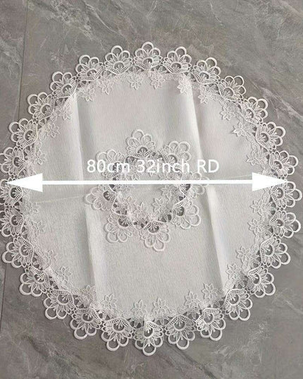 Sophisticated White Floral Lace Round Table Cover - 32-Inch Polyester Cloth for Elegant Dining Events, Easy Care
