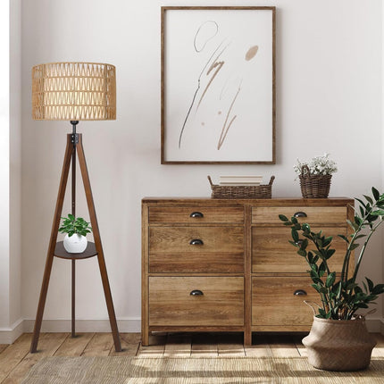 Room & Decor Boho Tripod Floor Lamp with Rattan Shade & Foot Switch