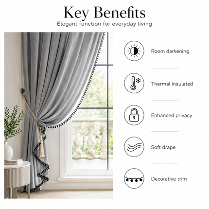 MF Household Store Velvet Thermal Insulated Room Darkening Curtain - G Curtains 1-panel-velvet-curtains-thermal-insulated-room-darkening-curtain-drapes-with-ball-home-decor-grey