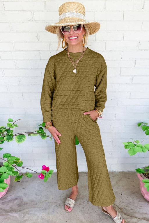 Sage Green Quilted Pullover and Pants Lounge Set for Stylish Comfort