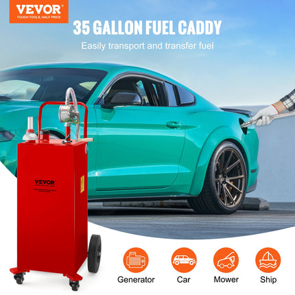 35 Gallon Fuel Caddy with Manual Pump & Wheels - Red