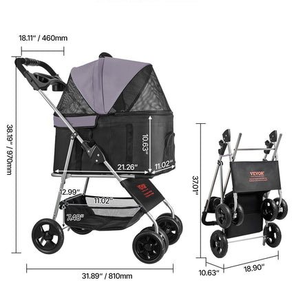 Peekaboo Studio Foldable Pet Stroller with Detachable Carrier, 35lbs C