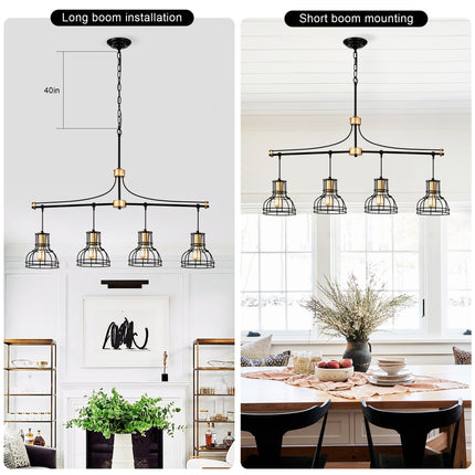 Room & Decor 40" Matte Black & Gold Linear Chandelier, 4 Lights