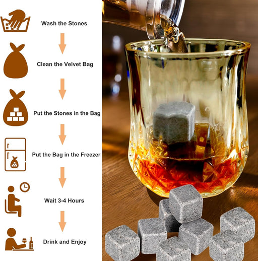 Peekaboo Studio Whiskey Stones Gift Set with 2 Glasses & Wooden Box