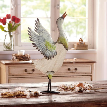 Iron & Wood Duck Garden Statue — Decorative Outdoor Sculpture