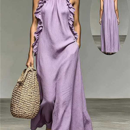 Peekaboo Studio Ruffled Halter Neck Maxi Dress - Flowy, Loose Fit