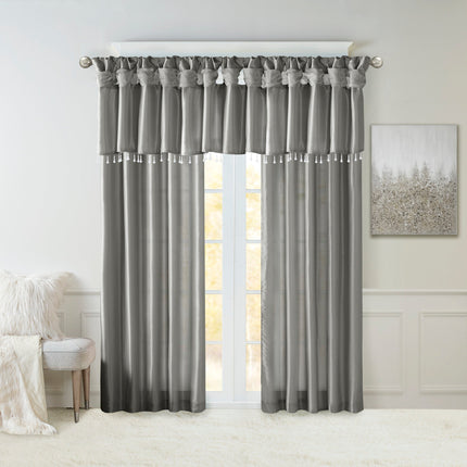 Room and Decor Lightweight Charcoal Faux Silk Valance with Beads 50x26
