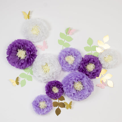 AliKopy 21-Piece Tissue Paper Flower Decor Kit - White & Purple, 3D De