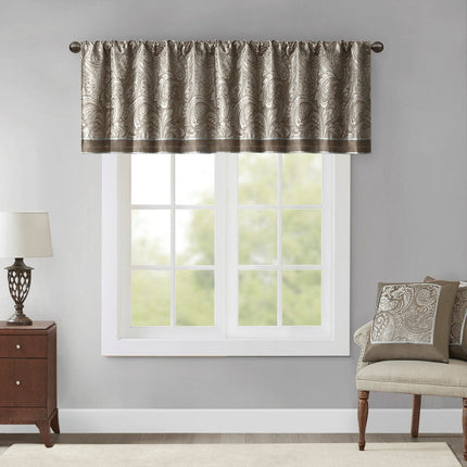 Room and Decor Jacquard Window Valance, Blue Brown, 50x18", Elegant De