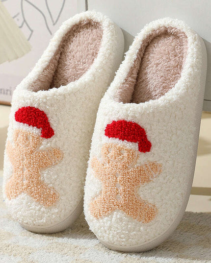Christmas Home Slippers Cute Cartoon Santa Claus Cotton Slippers For Women And Men Couples Winter Warm Furry Shoes