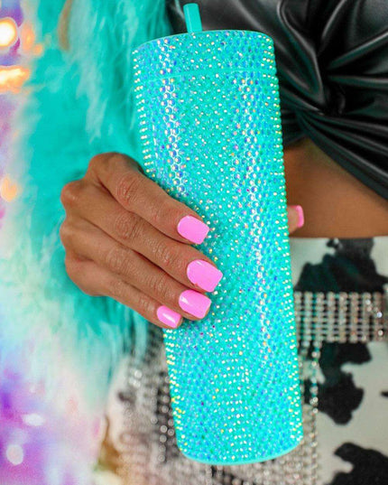 Emerald Elegance Rhinestone-Studded Tumbler for Luxurious Hydration