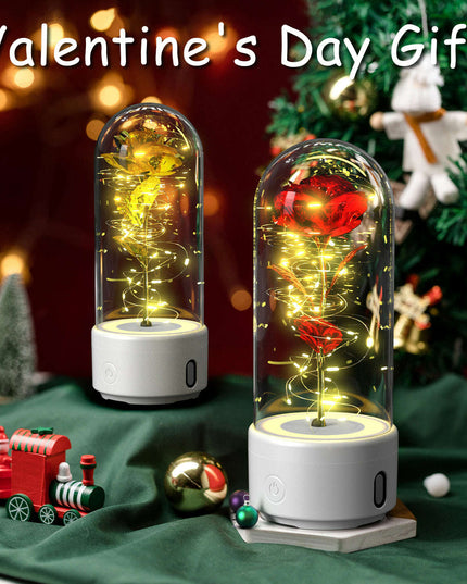 Creative 2 In 1 Rose Flowers LED Light And Bluetooth-compatible Speaker Valentine's Day Gift Rose Luminous Night Light Ornament In Glass Cover