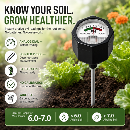 Soil pH Meter with Rod — Portable Analog Tester, Battery-Free