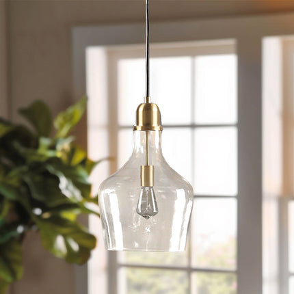 Room & Decor Bell Shaped Glass Pendant Light - Gold Finish, 13" Diamet
