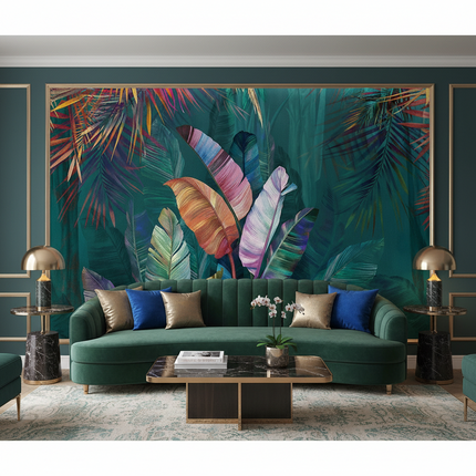 Hand-Painted Tropical Rainforest Wallpaper — Japanese Botanical Mural