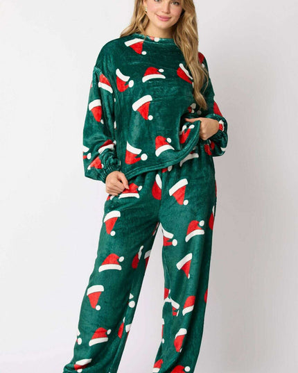 Casual Flannel Pajama Sets For Women 2 Piece Cute Long Sleeve Matching Lounge Shirts Sets Santa Claus Pajamas Homewear