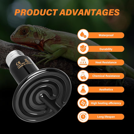 Room and Decor 75W Ceramic Heat Emitter, No Light, 2 Pack for Reptiles