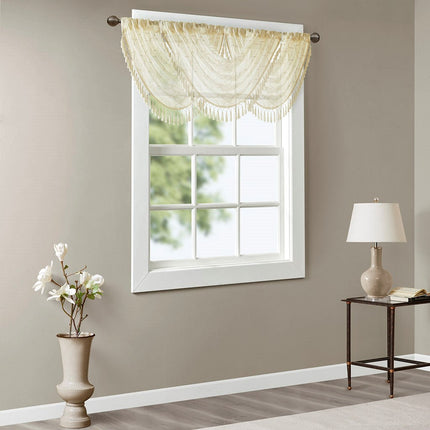 Room and Decor Diamond Sheer Embroidered Waterfall Valance, 38x46